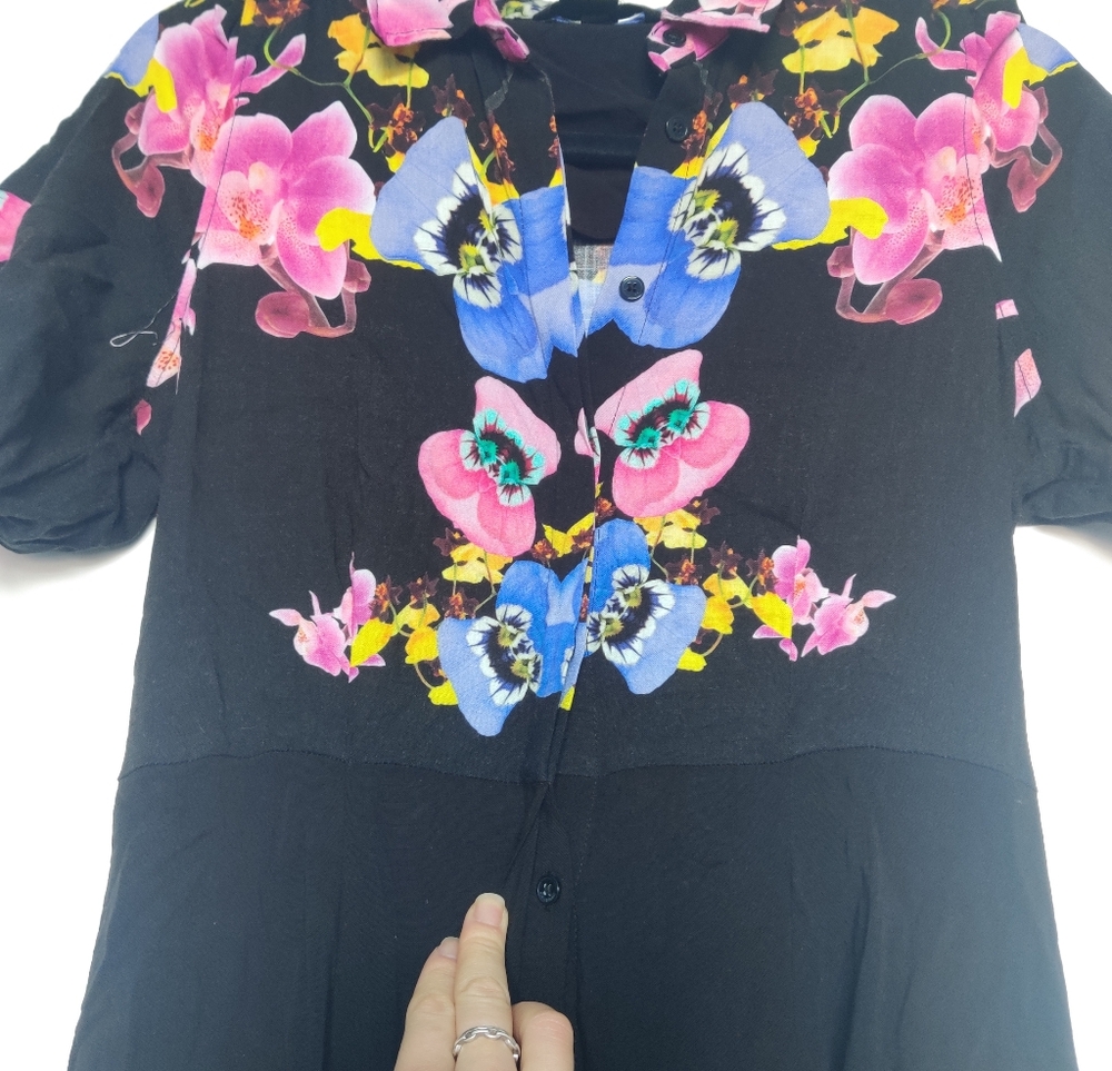 *Desigual x Christian Lacroix Grenoble Floral Shirt Dress Black XS - Picture 6 of 9